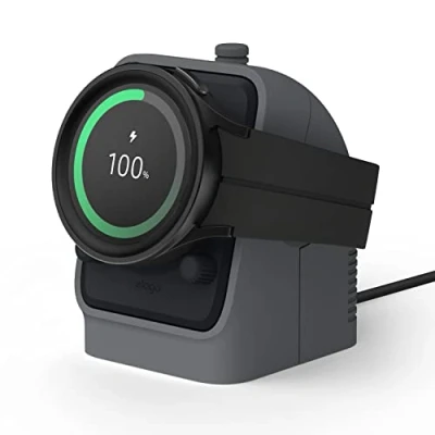 Abbildung von elago Ladestation Kompatibel mit Samsung Galaxy Watch 7/7 Ultra / 6/6 Classic 5/5 Pro [40/43/44/45/47mm] Ladegerät, Walkie Talkie Design [Ladekabel Nicht im Lieferumfang Enthalten] (Dunkelgrau)