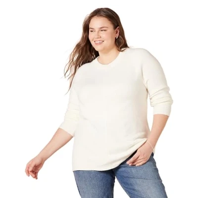 Abbildung von Amazon Essentials Damen Soft Touch Langarmpullover mit Rundhalsausschnitt in klassischer Passform, Elfenbein, L