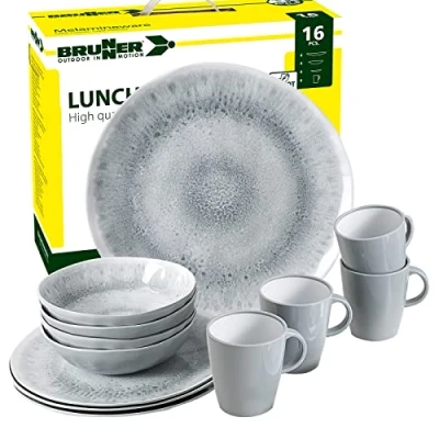 Abbildung von BRUNNER Geschirr Set Camping Geschirrset PEARL (8, 12, 16, 36 Teile) Rutschfest (16 tlg)