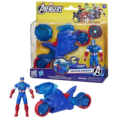 Abbildung von Marvel Avengers Epic World of Action Captain America Bike mit Schild Abschuss, Figur &amp; Spielzeug Motorrad