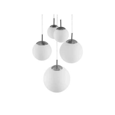 Abbildung von Lindby Hängeleuchte Heleska, dimmbar, Leuchtmittel nicht inklusive, Modern, Metall, Glas, nickel matt, opalweiß, 5 flammig, E27