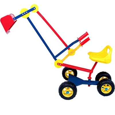 Abbildung von SPIELWERK® Sitzbagger 360 Radius Schwenk und Greiffunktion bis 50kg Sandkasten Aufsitzbagger Reifen Schaufel Kinder Spielzeug ab 3 Jahren Metall