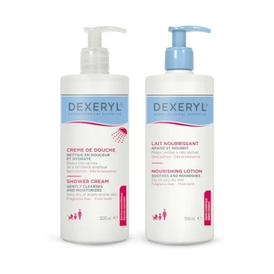 Abbildung von Dexeryl® Shower (500 ml) + Pflegelotion ml): Sanfte Reinigung und feuchtigkeitsspendende Lotion für trockene bis sehr Haut, Körper Gesicht, hypoallergen