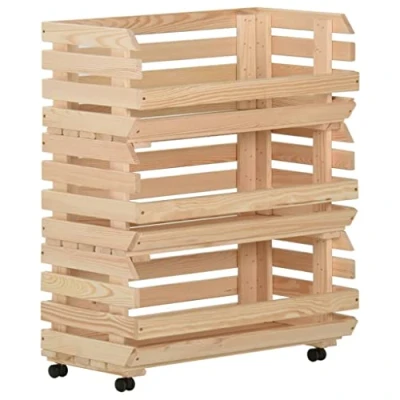 Abbildung von vidaXL Kiefernholz Massiv Gemüsewagen mit Rollen Obstwagen Küchenregal Obstregal Rollwagen Gemüsekorb Küchenkorb Regal Trolley 77x30x80cm