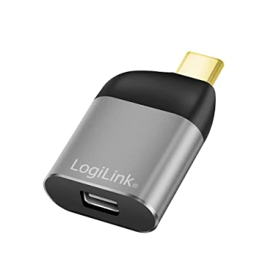 Abbildung von LogiLink USB 3.2 Gen2 Adapter Ultra HD 8K, Typ C (Stecker) zu mini DisplayPort (Buchse), Farbe: Schwarz/Grau