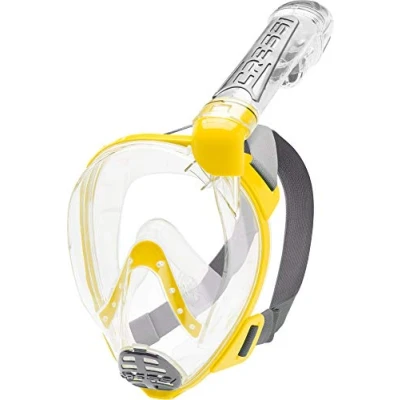 Abbildung von Cressi Duke, Unisex Erwachsene Vollgesichtsmaske Great Vision Schnorcheln mit Trockenschlauch, Gelb (Transparent/Gelb), M/L