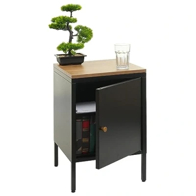 Abbildung von Mendler Nachttisch HWC L84, Nachtschrank Kommode Beistelltisch Schrank, Metall 63x40x40cm, Melaminbeschichtet schwarz