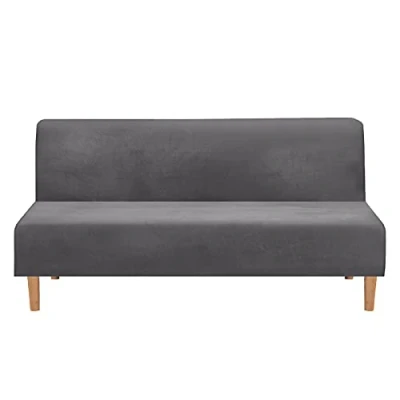 Abbildung von Mingfuxin Armlose Schlafsofabezüge, Stretch Samt Futon Couchbezug Dicke weiche gemütliche Sofa Schonbezug Möbelschutz für 2 3 Sitzer armloses Klappsofa