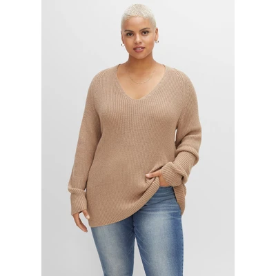 Abbildung von Sheego Strickpullover, Damen, Größe: 44/46, Cappuccino meliert
