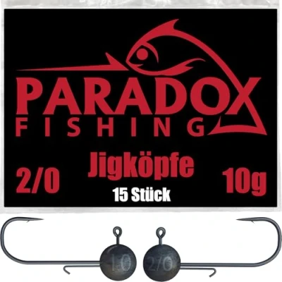 Abbildung von Paradox Fishing Jigköpfe Set 15x 10g 2/0 I Jig Köpfe Gummifisch mit Jighead für Gummifische Barsch Hecht Zander Angelzubehör