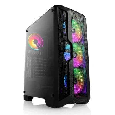 Abbildung von Gaming PC Gehäuse Helios 250X Midi Tower, RGB Beleuchtung (inkl. Steuerung), Glas Seitenteil, vormontierte Lüfter, ATX, Micro Mini ITX, schwarz