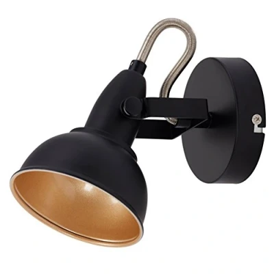 Abbildung von Briloner Leuchten Wandstrahler 2049 015, schwenkbar, retro, ohne Leuchtmittel, Warmweiß, Wandlampe, 15,6x10cm, Schwarz Gold, max.40W, E14, Innen, Wohnzimmer