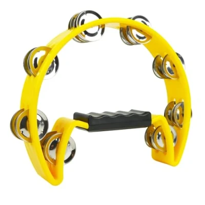 Abbildung von A Star Halbmond Tamburin, Double Jingle Bell Cutaway mit ergonomischem Griff Sänger, Bands, Musiker, Musikunterricht Gelb