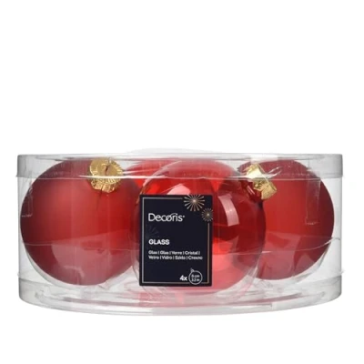 Abbildung von Decoris season decorations Weihnachtsbaumkugel, Weihnachtskugeln Glas 8cm 4 Stück Weihnachtsrot transparent