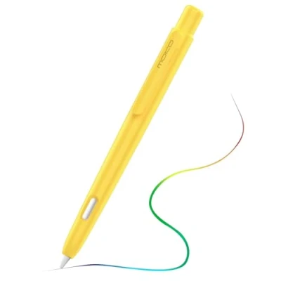 Abbildung von MoKo Hülle Kompatibel mit Apple Pencil 2. Generation, Ausziehbare Schutzhülle für Stabilem Clip, Hart PC Stifthülle, Unterstützt Doppeltippen, Gelb