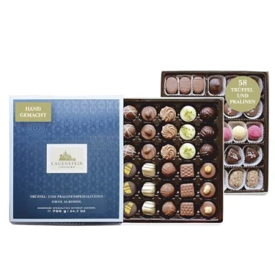 Abbildung von Lauensteiner Pralinen Auslese OHNE ALKOHOL Alkoholfreie Trüffel/Pralinen 700g, 58 Pralinen, 20 fach sortiert Geschenk für Mann, Frau, Familie
