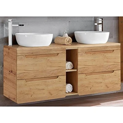 Abbildung von Lomadox Waschtisch LUTON 56 CRAFT, Wotan Eiche Nb. mit 2 Keramikbecken 141/76,5/46 cm