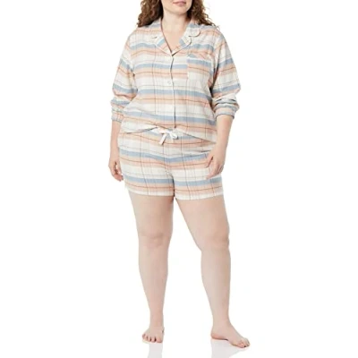 Abbildung von Amazon Essentials Damen Leichter Schlafanzug aus Flanell Gewebe mit Shorts Auslauffarben, Beige Plaid Mischen, L