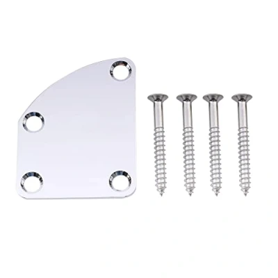 Abbildung von Musiclilz 4 Löcher Gitarren Abgerundet Halsplatte Neck Plate für Strat Tele Style E Gitarre Bass, Chrome