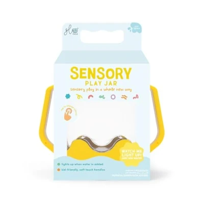 Abbildung von Glo Pals, Dose für sensorische Füllstoffe, Spiel Kinder ab 18 Monaten, hilft bei der sensorischen und kognitiven Entwicklung, Gelb, 10 x 8 cm