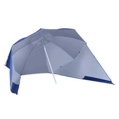 Abbildung von 2 in 1 Sonnenschirm Strandschirm Windschutz Strandmuschel Blau F210xH222cm