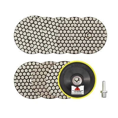 Abbildung von Trocken Diamant Polierpad 100mm 8 Stücke Körnung 50x3/100x2/200/400/800 Polierscheiben mit M14 Stützteller+Adapter für Granit Marmor Kunststein Quarz Winkelschleifer SANLEETEK