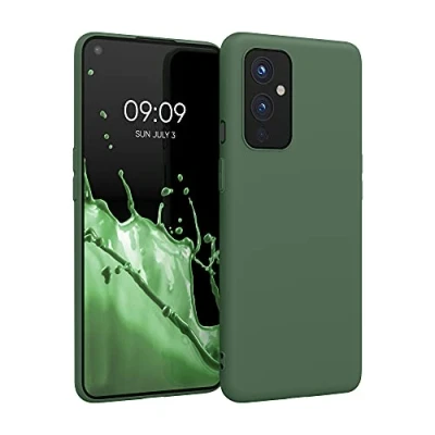 Abbildung von kwmobile Hülle kompatibel mit OnePlus 9 (EU/NA Version) weiches TPU Silikon Case Cover geeignet für kabelloses Laden Dunkelgrün