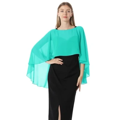 Abbildung von Hotshawl Capelets für Frauen Chiffon Cape Schals und Wraps Abendkleid Hochzeit Umhänge Cover Up, Aqua, Einheitsgröße