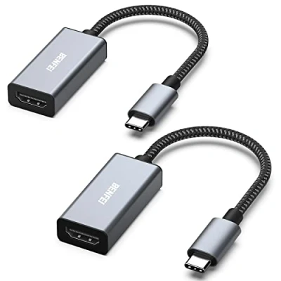 Abbildung von BENFEI USB C auf HDMI Adapter 4K [Nylongeflochten&amp;Aluminum Alloy], 2 Stück Typ [Thunderbolt 3/4] zu Konverter kompatibel für iPhone 15 Pro/Max MacBook Pro/Air 2023 iPad Pro iMac XPS 17 usw