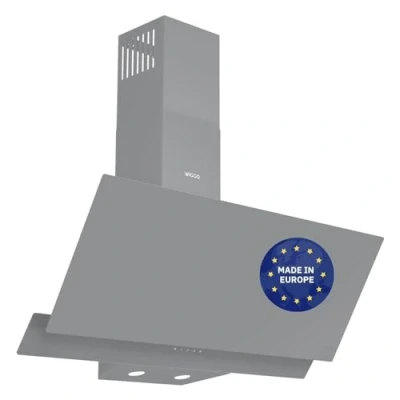 Abbildung von Wiggo A942G Dunstabzugshaube 90cm kopffrei I Abluft Umluft Dunstabzug 626m3/h Touch Display 4 Stufen Energieeffizienzklasse A Schräghaube inkl. 2x Kohlefilter Abzugshaube Glasfront grau