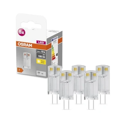 Abbildung von OSRAM Star PIN LED Lampe für G4 Sockel, klares Glas ,Warmweiß (2700K), 100 Lumen, Ersatz herkömmliche 10W Leuchtmittel, nicht dimmbar, 5 er Pack
