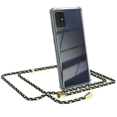 Abbildung von EAZY CASE Handykette kompatibel mit Samsung Galaxy A71 Handyhülle Umhängeband, Handykordel Schutzhülle, Silikonhülle, Hülle Band, Stylische Kette für Smartphone, Grün Camouflage