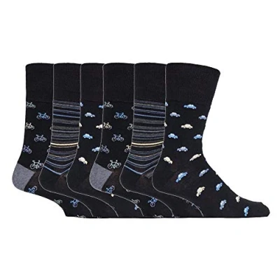 Abbildung von Gentle Grip 6er pack herren comfort ohne gummi bund mittellang business bunt socken in 35 farben (MGG547 Bicycles/Cars)