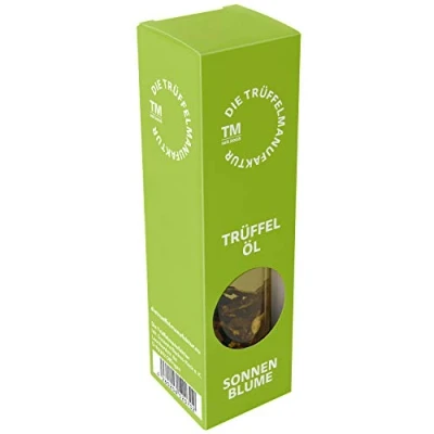 Abbildung von die Trüffelmanufaktur Feinkost Trüffelöl (Sonne) mit 10 g echtem frischen schwarzem Trüffel, Gourmet Sonnenblumenöl kaltgepresst, Delikatesse für Feinschmecker, Schwarztrüffel Öl á 90 ml