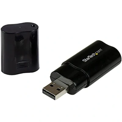 Abbildung von StarTech.com USB Audio Adapter auf Soundkarte in Schwarz Soundcard mit (Stecker) und 2x 3,5mm Klinke