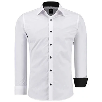 Abbildung von J&#039;S FASHION Herren Hemd Slim Fit Langarm Freizeithemd Pflegeleicht Bügelleicht Weiß mit Kontrast L