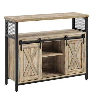 Abbildung von VASAGLE Sideboard, Küchenschrank, Aufbewahrungsschrank, mit 2 Schiebetüren, 33 x 100 80 cm, verstellbare Ablagen, für Wohnzimmer, türkisbraun tintenschwarz LSC092B60