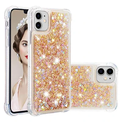 Abbildung von KBIKO zxl Kompatibel mit iPhone 11 Glitzer Handyhülle, Hülle Flüssig Treibsand Mädchen Frauen Glitter Quicksand Weich TPU Bumper Silikon Schutzhülle für 11.Golden YBL