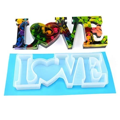 Abbildung von FineInno Gießform Silikonform Resin Mold Buchstabe Harz Form Brief Casting Formen Epoxidharz Love Word für Schmuckherstellung Dekoration Basteln (Gießform 3)