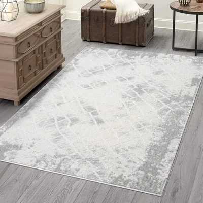 Abbildung von carpet city Teppich Wohnzimmer Grau 80x150 cm Klassisch Modern Vintage Stil, Bordüre, Geo Muster Teppiche Kurzflor Schlafzimmer, Esszimmer