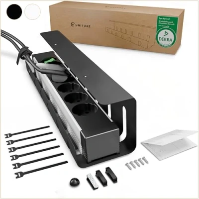 Abbildung von UNITURE® Kabelkanal Schreibtisch [DEKRA Zertifiziert] 1er Set Kabelmanagement 40cm lang Kabelhalter Kabelführung Cable Management Under Desk Schwarz
