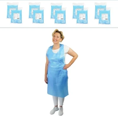Abbildung von ARNOMED PE Einwegschürzen 500 Stk, Schürze Wasserdicht, Plastikschürzen 30µ dick, Geblockte Einmalschürzen Gr 75x120cm, Blau Ölbeständig, Fleischer /Metzger Schürze, Medizinische Einwegschürze