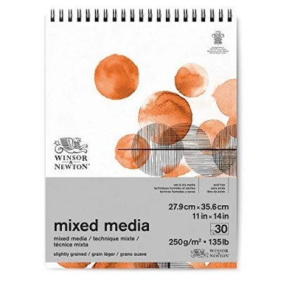 Abbildung von Winsor &amp; Newton 6694007 Mixed Media Papier im Block 30 Blatt 27,9 x 35,6cm, 250g/m², FSC, Säurefrei, ohne optische Aufheller, stabil und Alterungsbeständig für alle nassen trockenen Techniken