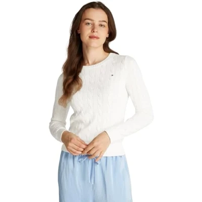Abbildung von Tommy Hilfiger Damen CO Cable VAR LS C NK SWT WW0WW45207 Pullover, White (Ecru), XL