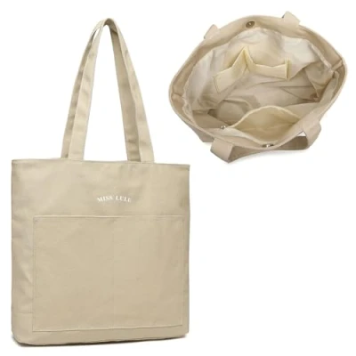 Abbildung von Miss Lulu Shopper Tasche Damen Tote Bag Beuteltasche Schultertasche Groß Handtasche für Arbeit Reise Einkauf Schule und Alltag