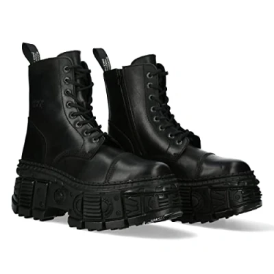 Abbildung von New Rock M.WALL083C S5 Unisex TANK Sohle Stiefel mit Reißverschluss Schwarz Leder/Unisex Black Boots Leather Zip, , 37 EU