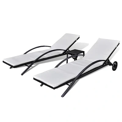 Abbildung von vidaXL Sonnenliegen mit Tisch Gartenliege Liege Gartenmöbel Relaxliege Strandliege Liegestuhl Freizeitliege Rattanmöbel Poly Rattan Schwarz