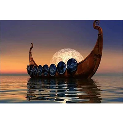 Abbildung von DIY 5D Diamond Painting Set Malen nach Zahlen Wikinger Schiff Full Diamant Bilder Kit für Erwachsene,Kristall Strass Stickerei Kreuzstich Arts Craft Home Canvas Wall Decor 60x90cm/24x36in