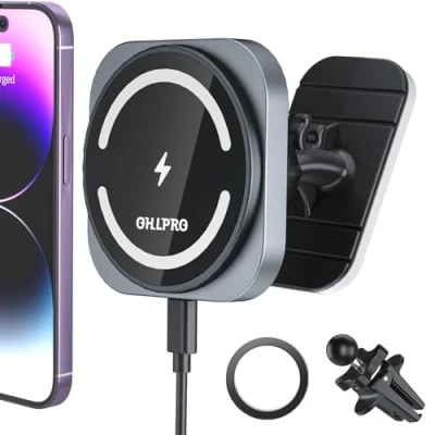 Abbildung von OHLPRO für Magsafe Autohalterung mit Ladefunktion, 360 Drehung iPhone 15 Pro Max Autohalterung, Kompatibel der 16/15/14/13/12 Serie Handyhalterung Auto Stick auf dem Armaturenbrett