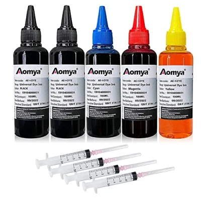 Abbildung von Aomya 500ml Universal Dye Ink Refill Kit for HP Canon Epson Brother Lexmark Printers Compatible Cartridges Refillable Cartridge CISS CIS System 4 Color Set with Free Syringes (2BK, C, M, Y)